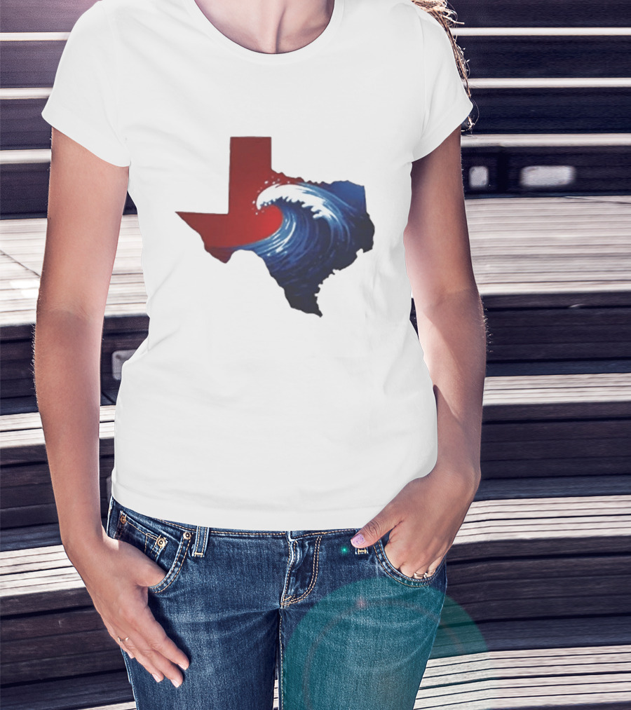 Texas Blue Wave Democrat Red State Map Wave Banner T-Shirt