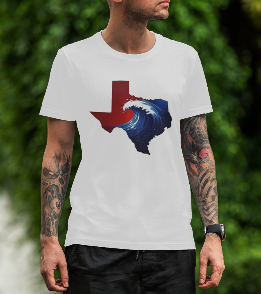 Texas Blue Wave Democrat Red State Map Wave Banner T-Shirt