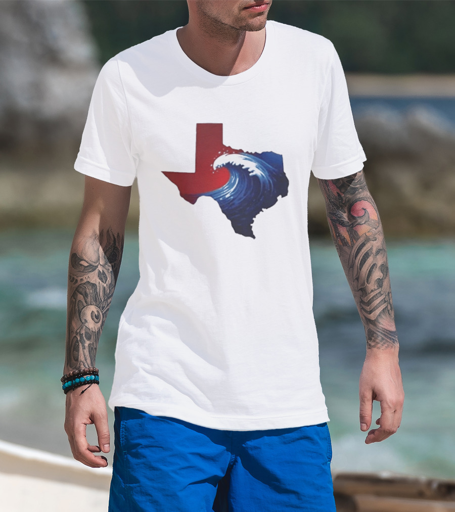 Texas Blue Wave Democrat Red State Map Wave Banner T-Shirt