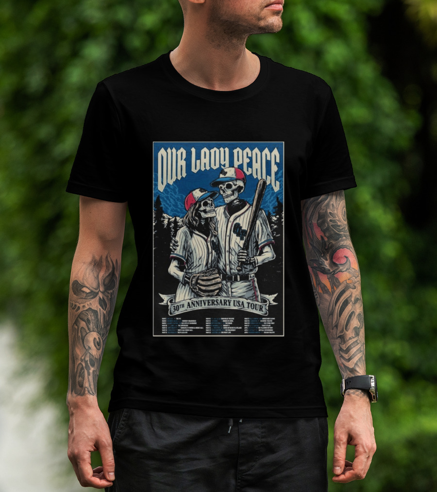 Our Lady Peace 30th Anniversary USA Tour 2026 Skeleton Baseball T-Shirt