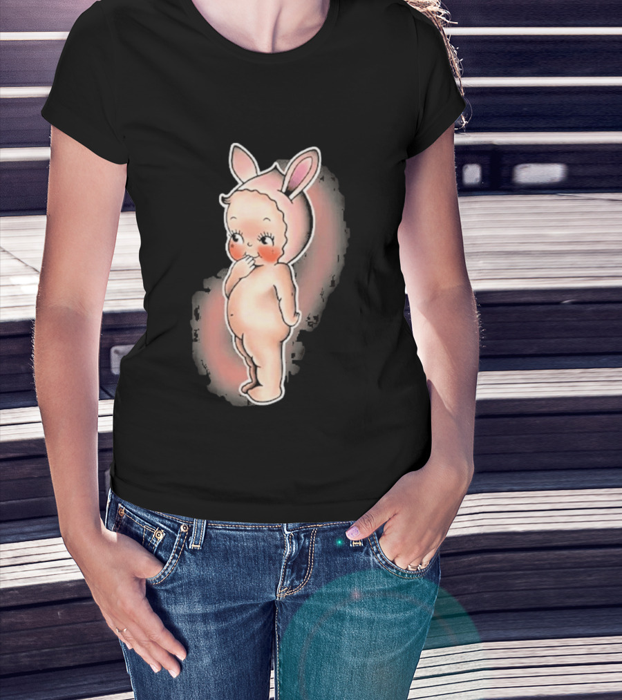 Kewpie Baby Bunny Rabbit Vintage Illustration Cute Pastel Pink Ears T-Shirt