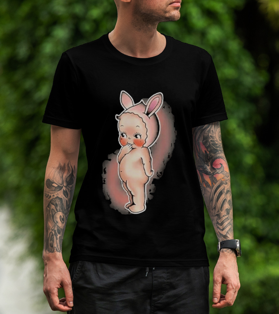 Kewpie Baby Bunny Rabbit Vintage Illustration Cute Pastel Pink Ears T-Shirt