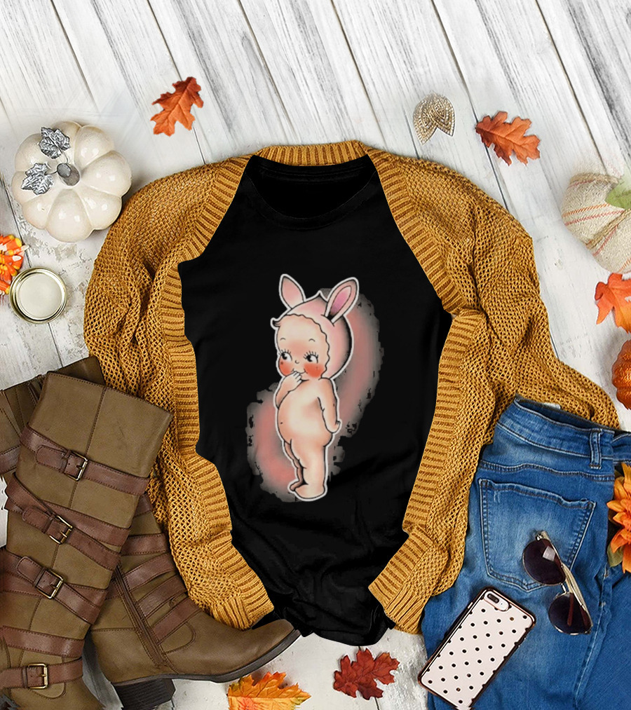 Kewpie Baby Bunny Rabbit Vintage Illustration Cute Pastel Pink Ears T-Shirt