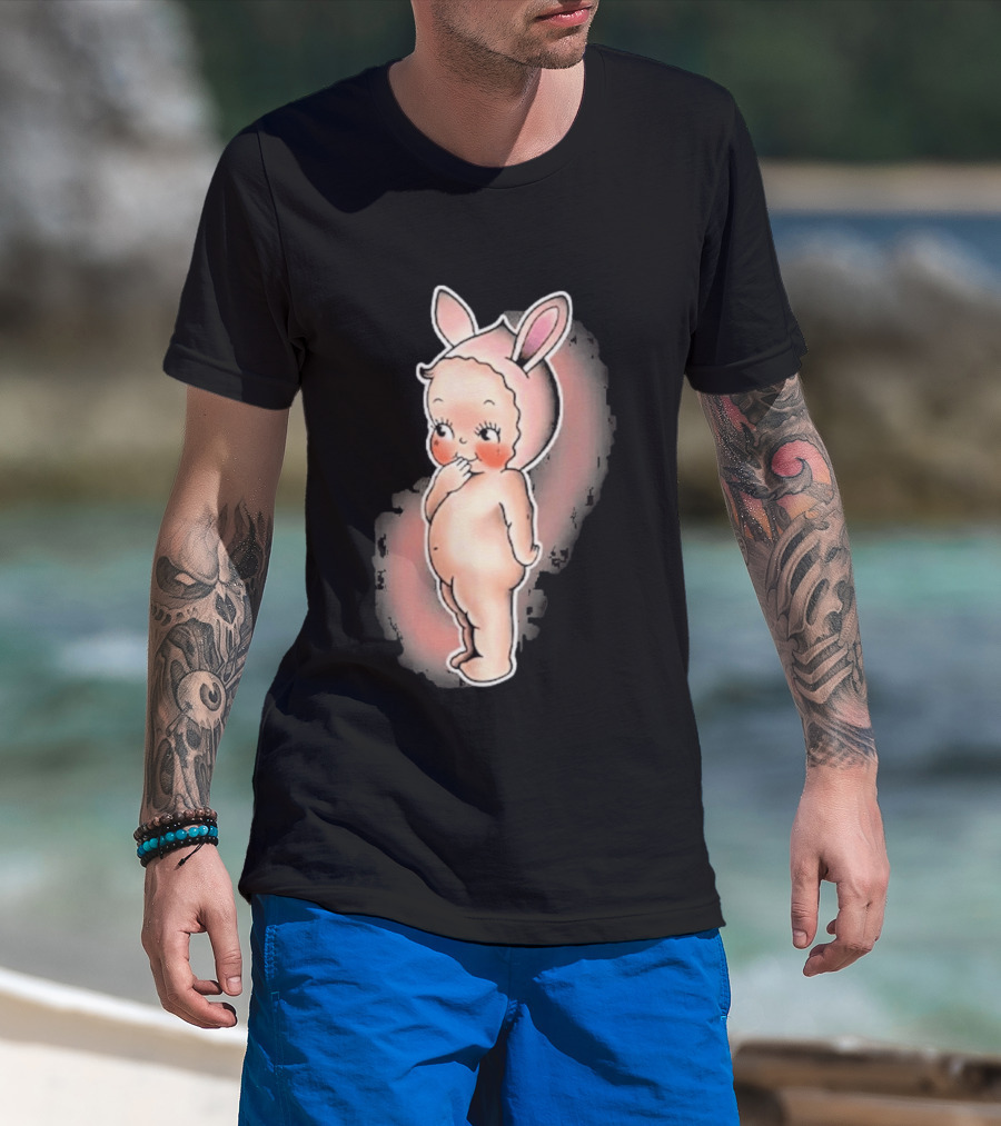 Kewpie Baby Bunny Rabbit Vintage Illustration Cute Pastel Pink Ears T-Shirt