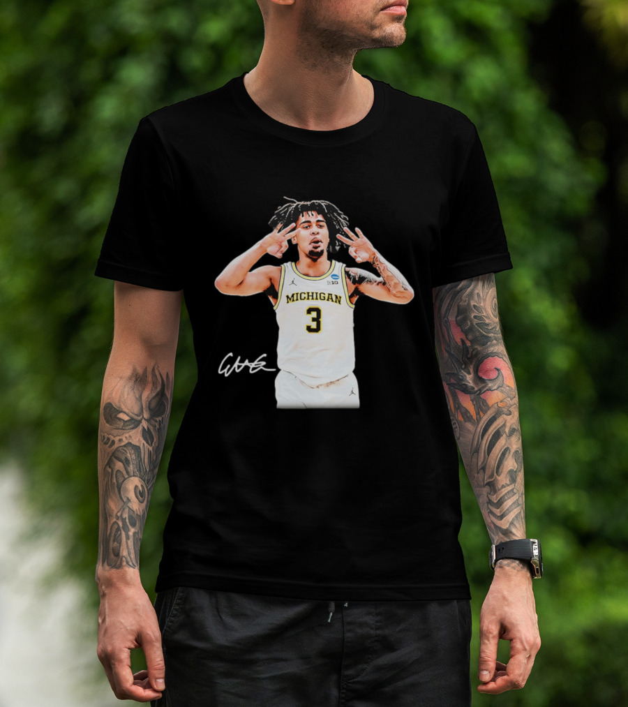 Michigan Wolverines Basketball Elliot Cadeau Jersey 3 Sign T-Shirt