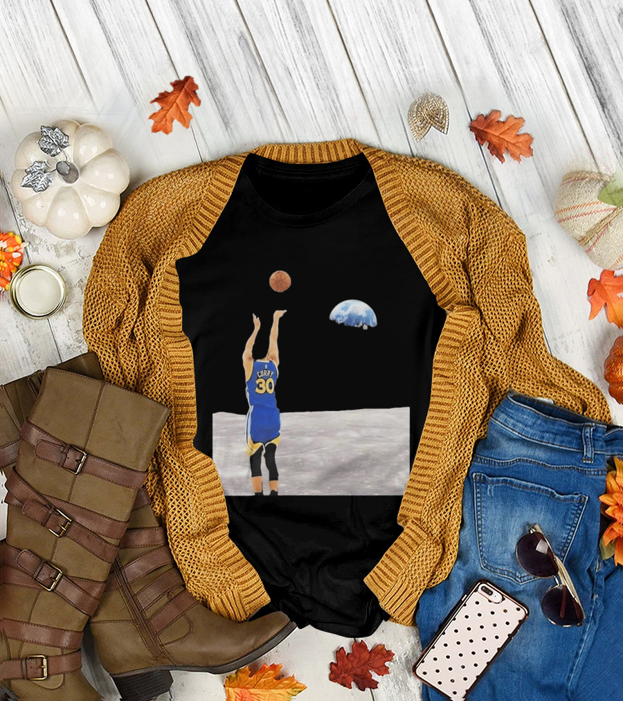 Stephen Curry 30 Shooting Basketball from Moon Earth View T-Shirt