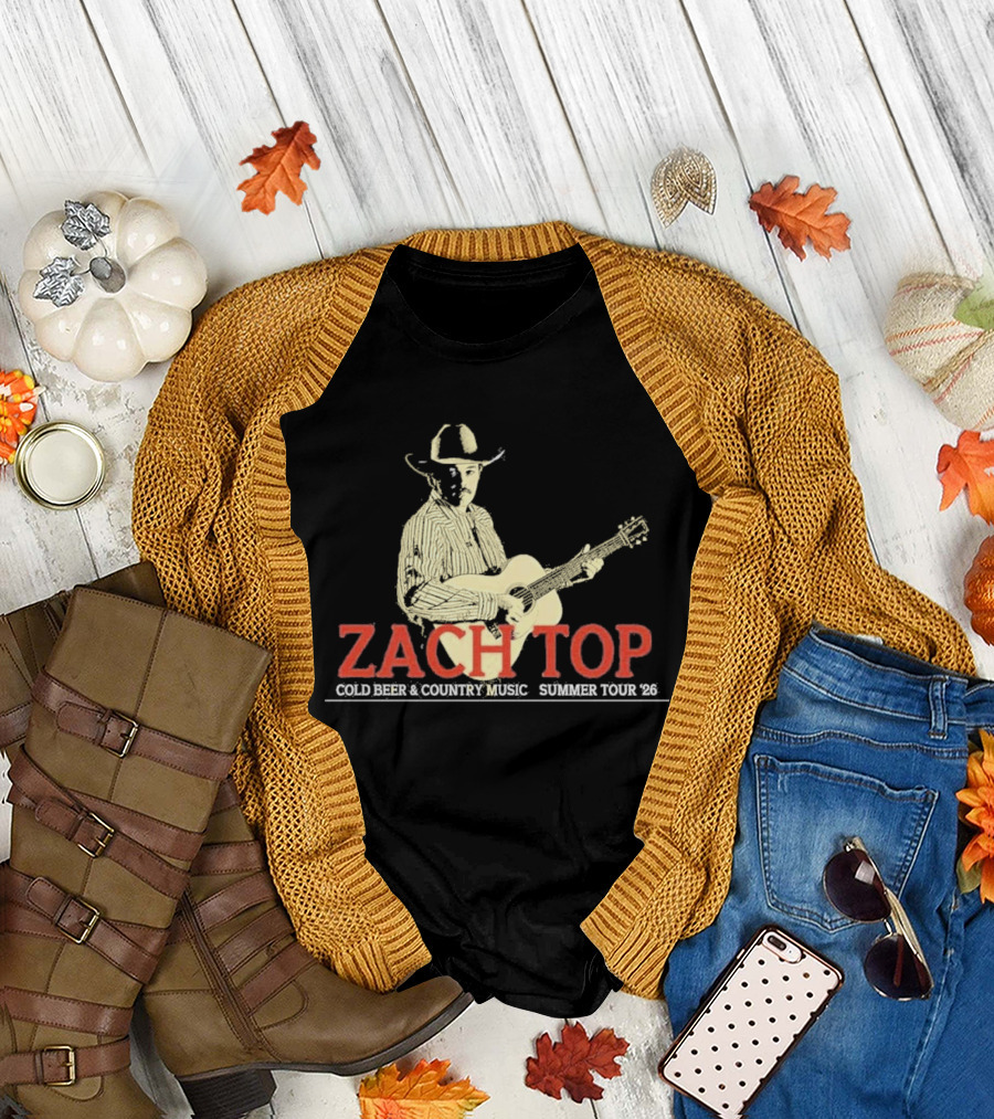 Zach Top Cold Beer Country Music Summer Tour 2026 Cowboy Guitar T-Shirt