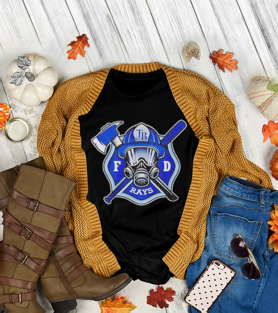 Tampa Bay Rays Firefighter Pride 2026 FD Shield Helmet Axe Bat Gas Mask T-Shirt