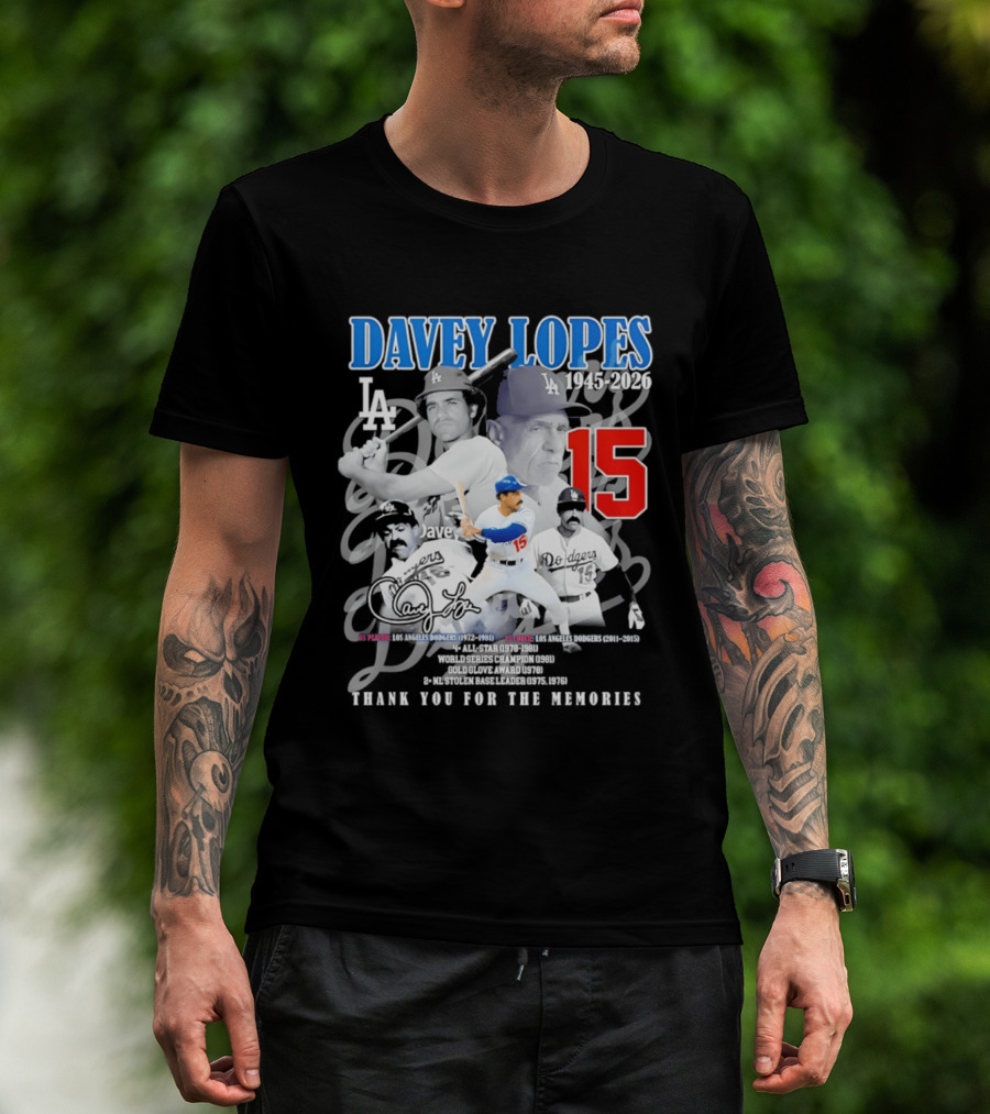 Davey Lopes Los Angeles Dodgers 1972 1981 Number 15 Thank You For The Memories T-Shirt