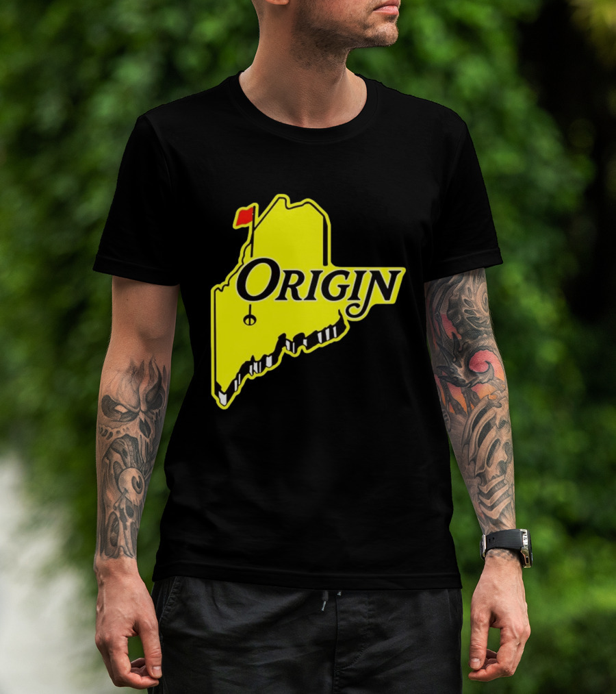 Origin USA Masters Golf Yellow Maine Flag Map T-Shirt