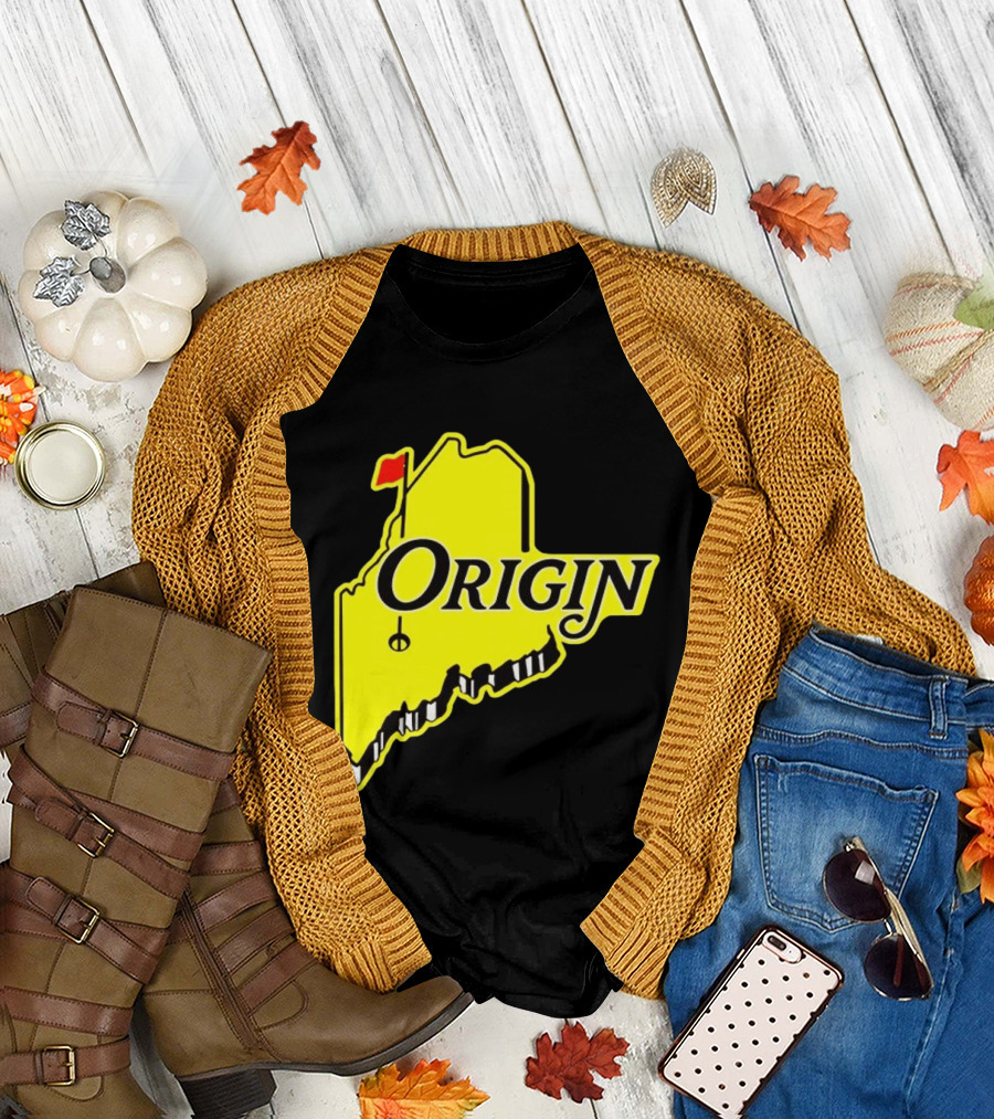 Origin USA Masters Golf Yellow Maine Flag Map T-Shirt