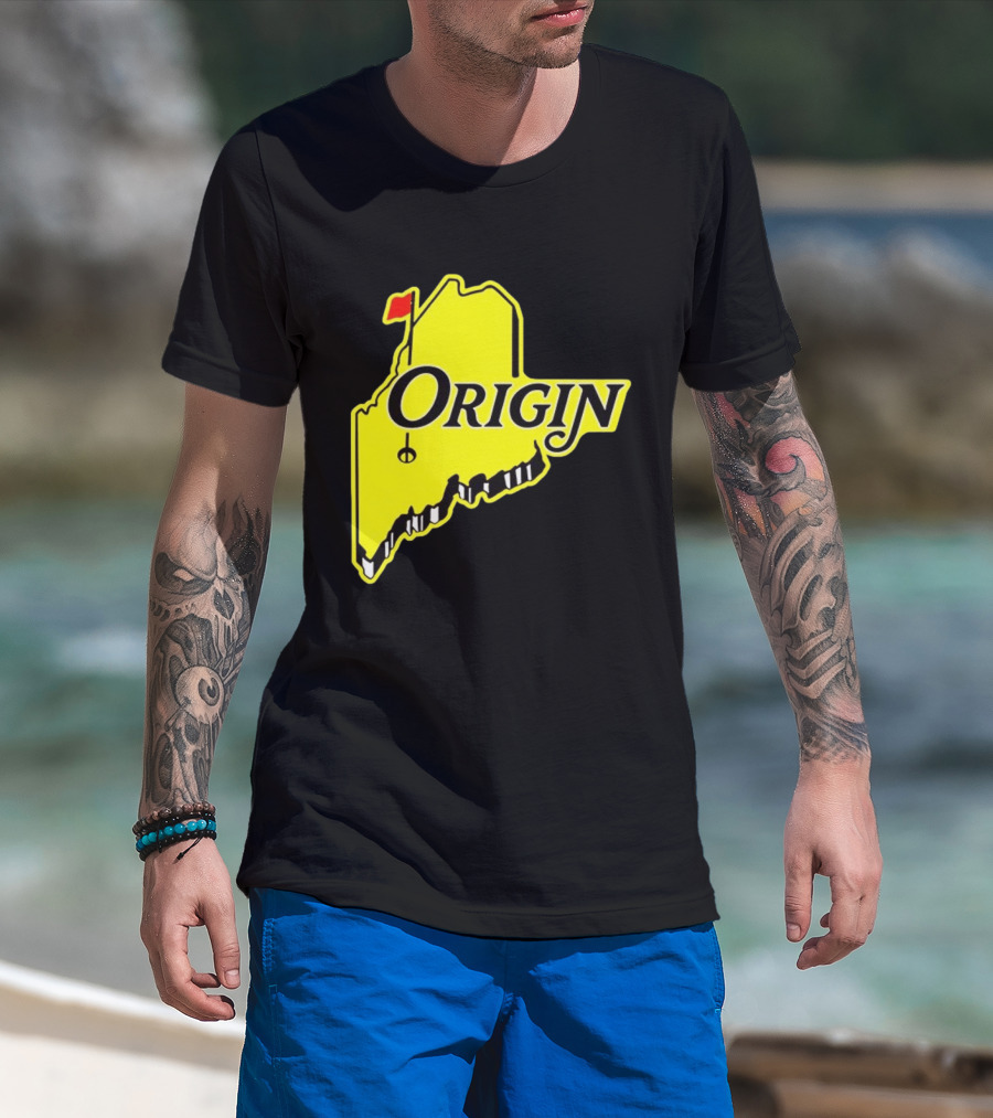 Origin USA Masters Golf Yellow Maine Flag Map T-Shirt