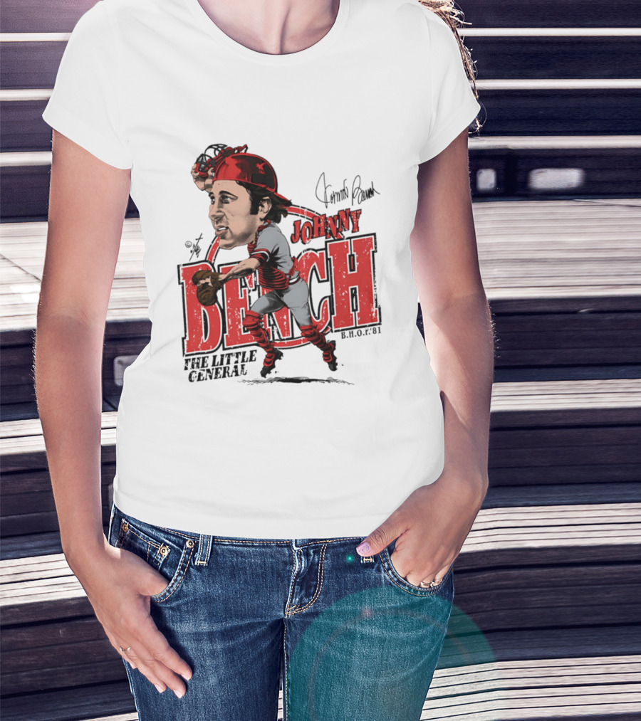 Johnny Bench Cincinnati The Little General Bruce Stark Collection HOF Caricature T-Shirt