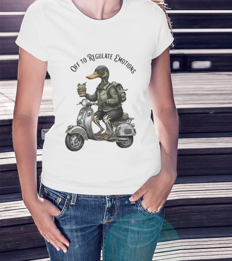 Zombie Duck Riding Scooter Off To Regulate Emotions T-Shirt