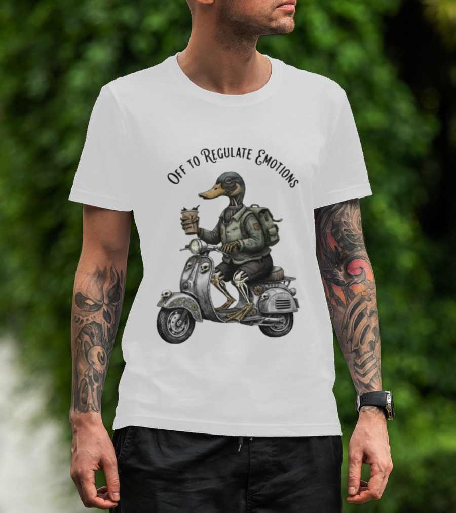 Zombie Duck Riding Scooter Off To Regulate Emotions T-Shirt
