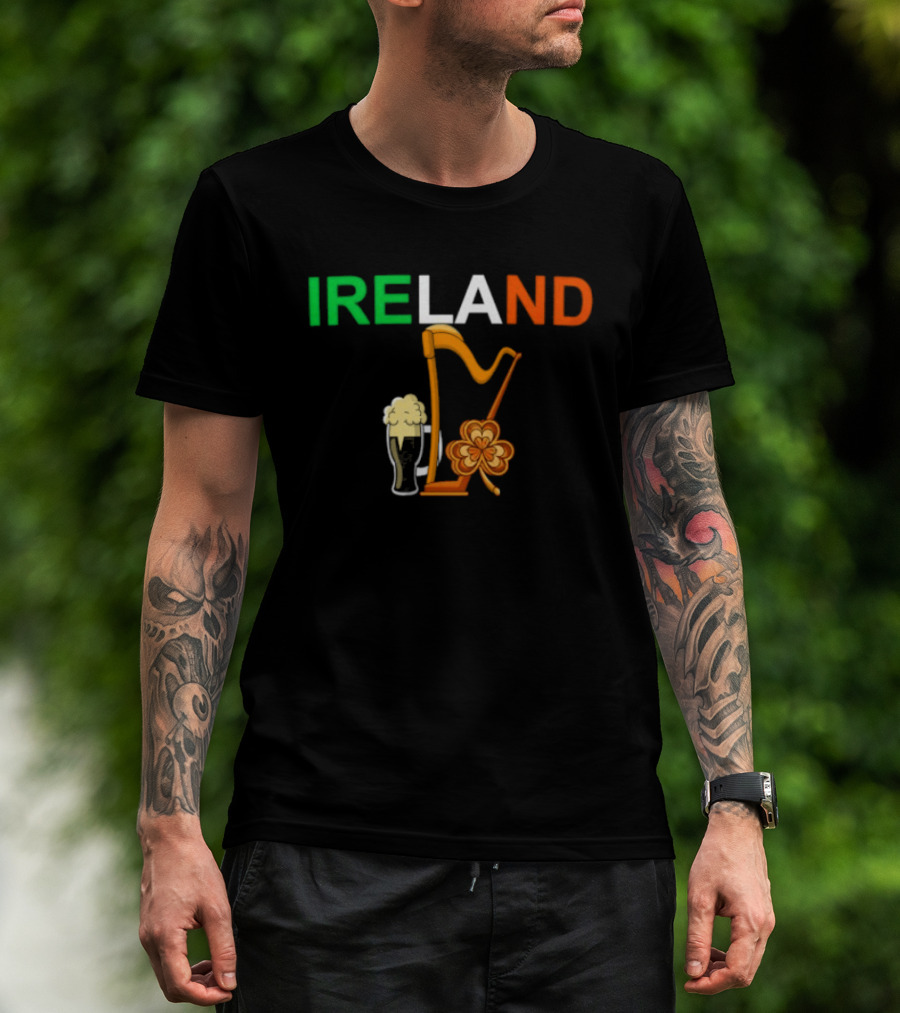 Ireland Heritage Land Harp Beer Clover T-Shirt