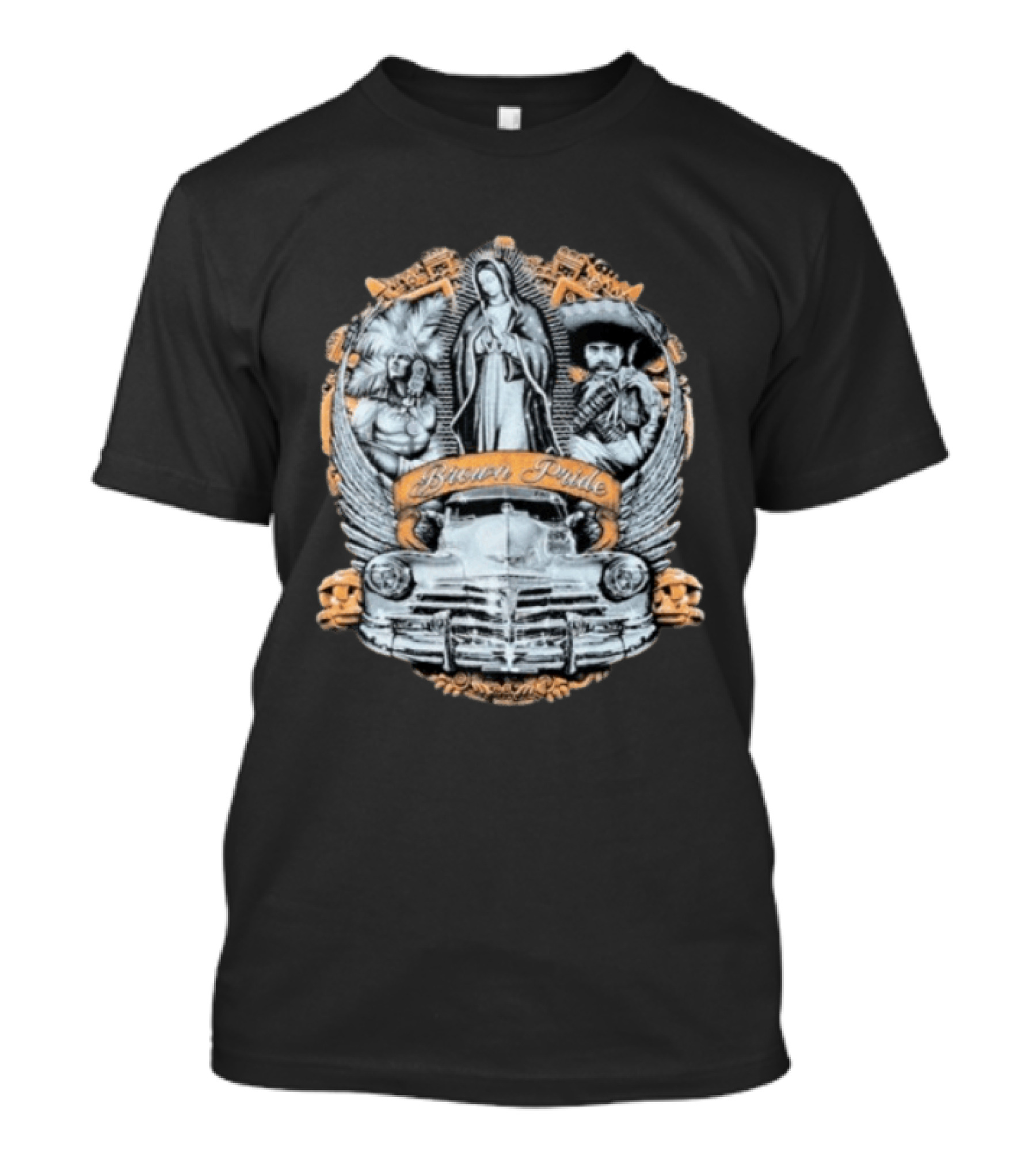 Brown Pride Classic Car La Virgen Iconography T-Shirt
