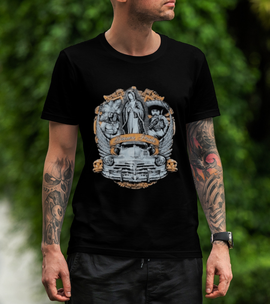 Brown Pride Classic Car La Virgen Iconography T-Shirt