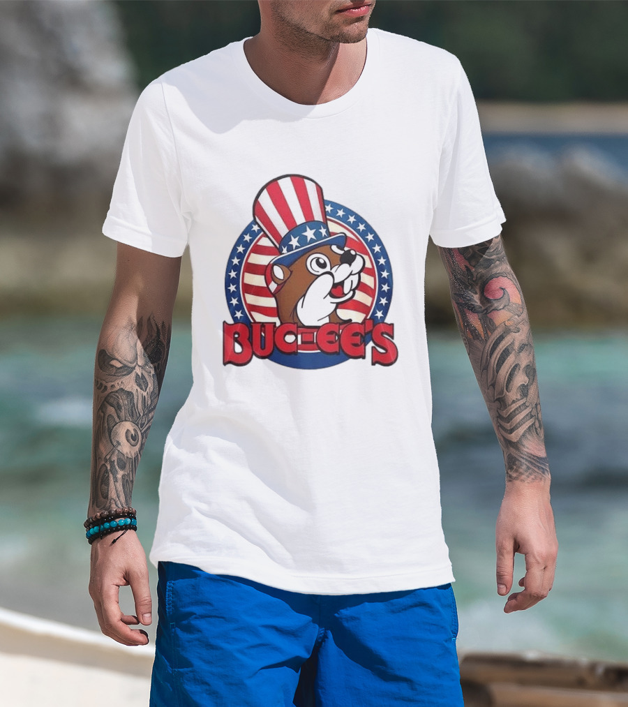 Buc Ee's Patriotic Uncle Sam Beaver USA Stars And Stripes 250th Anniversary T-Shirt