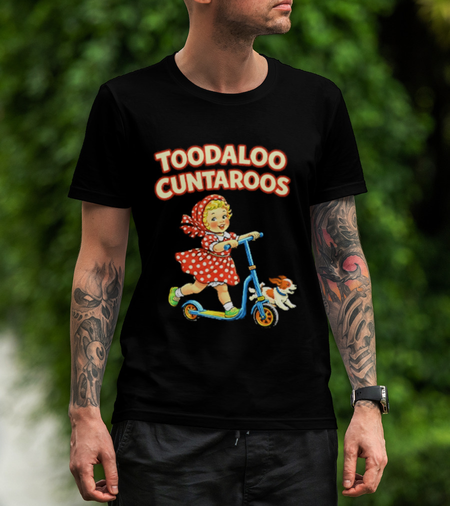 Toodaloo Cuntarooms Scooting Girl And Dog Red Polka Dot Dress T-Shirt