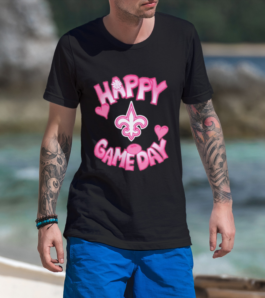 Valentine's Day Happy Gameday New Orleans Saints Fleur De Lis Heart 2025 T-Shirt
