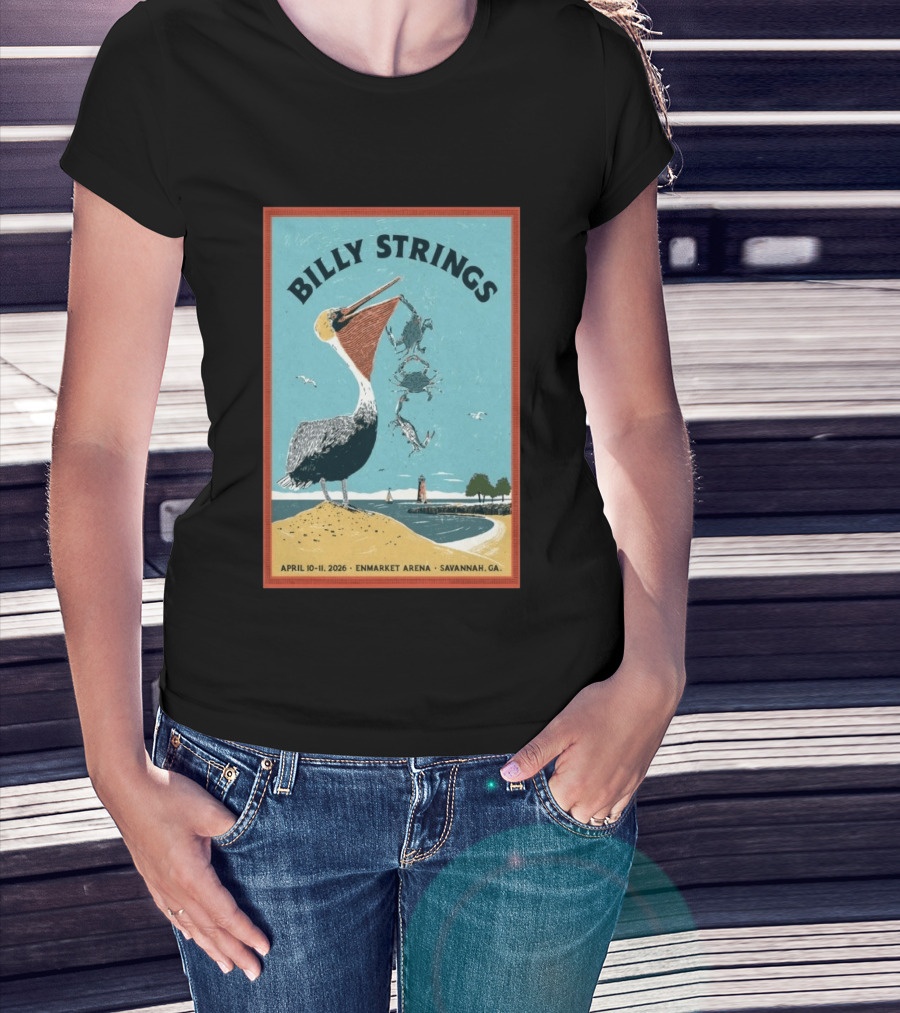 Billy Strings Enmarket Arena Savannah GA April 10 11 2026 Pelican With Lighthouse Ocean Scene T-Shirt