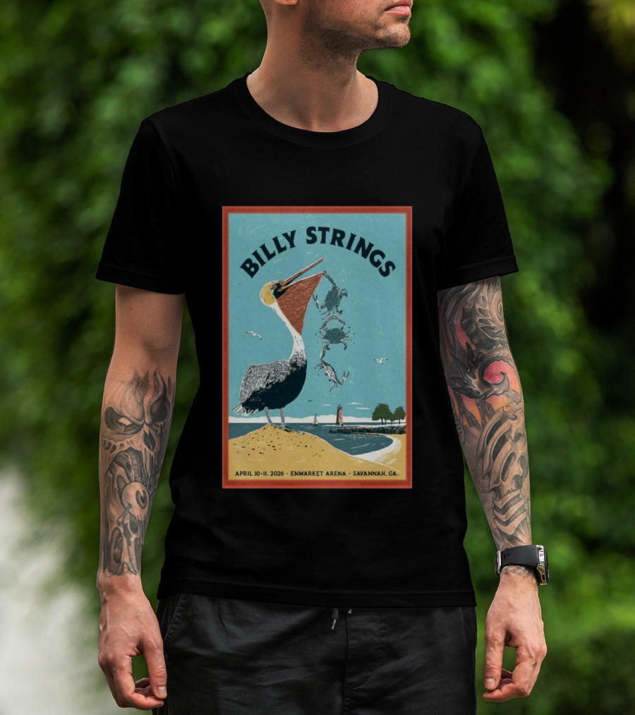 Billy Strings Enmarket Arena Savannah GA April 10 11 2026 Pelican With Lighthouse Ocean Scene T-Shirt