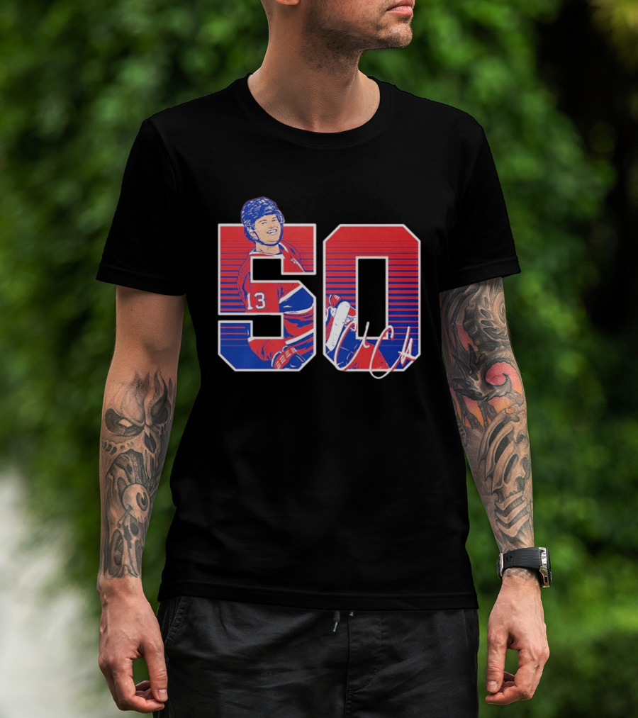 Cole Caufield 50 Goal Montreal Number 13 Hockey Player Signature T-Shirt