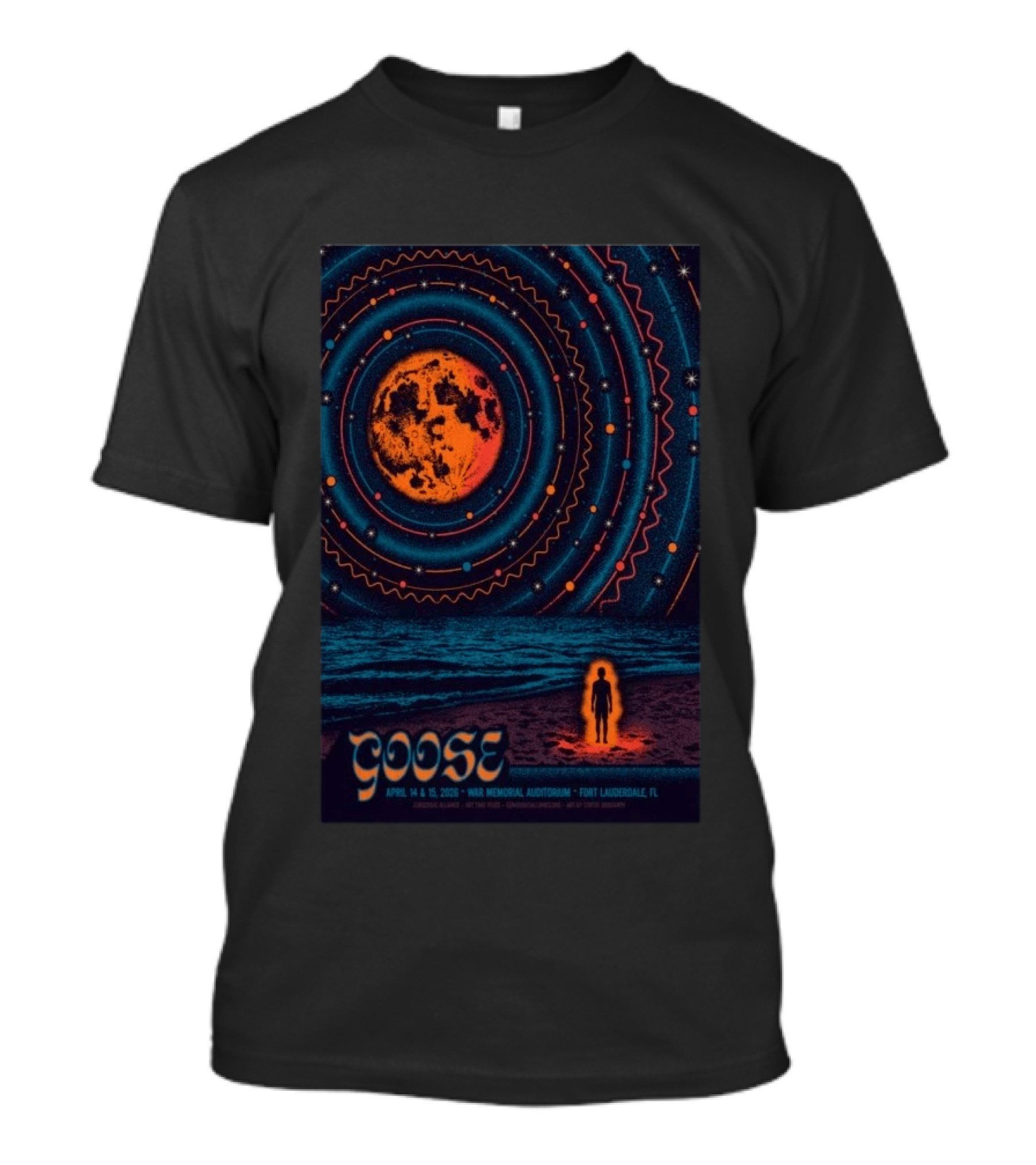 Goose War Memorial Auditorium April 14 15 2026 Fort Lauderdale Concert Retro Cosmic Moon And Beach T-Shirt