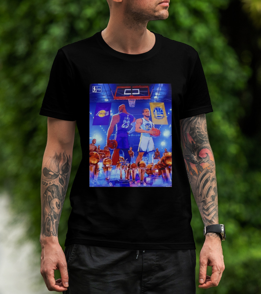 LeBron James Lakers Stephen Curry Warriors NBA Players With Championship Trophies T-Shirt