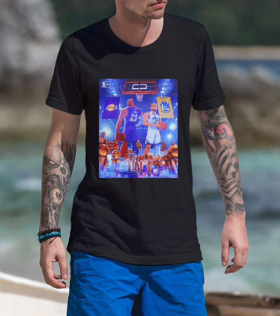 LeBron James Lakers Stephen Curry Warriors NBA Players With Championship Trophies T-Shirt
