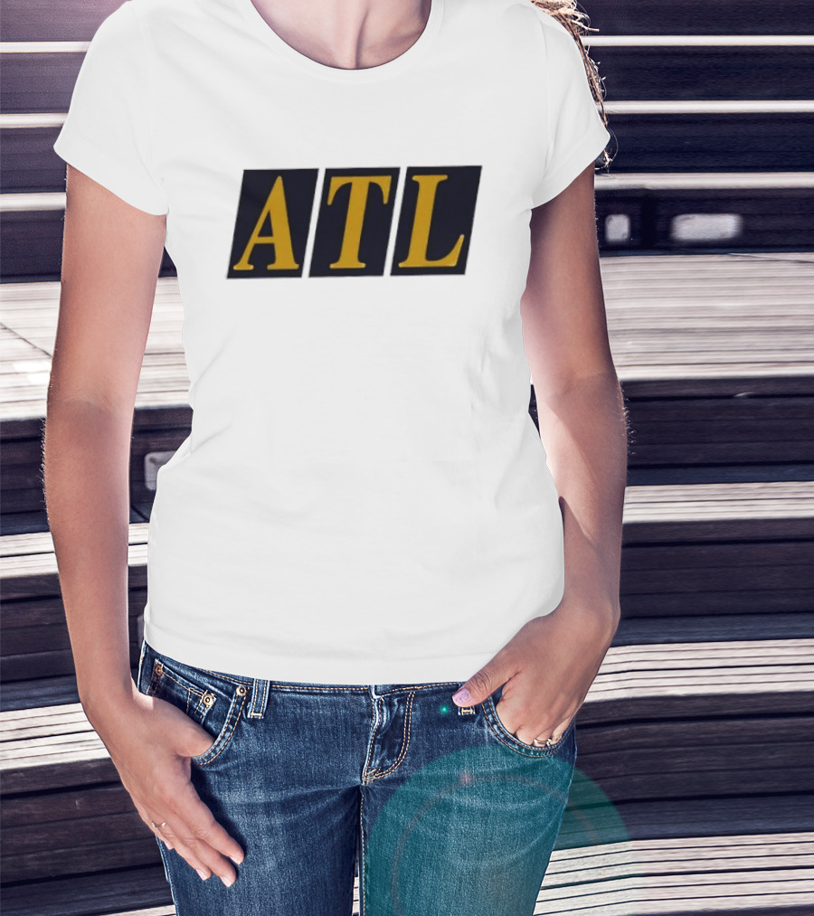 ATL Bold Minimalist Style Gold Text On Black T-Shirt