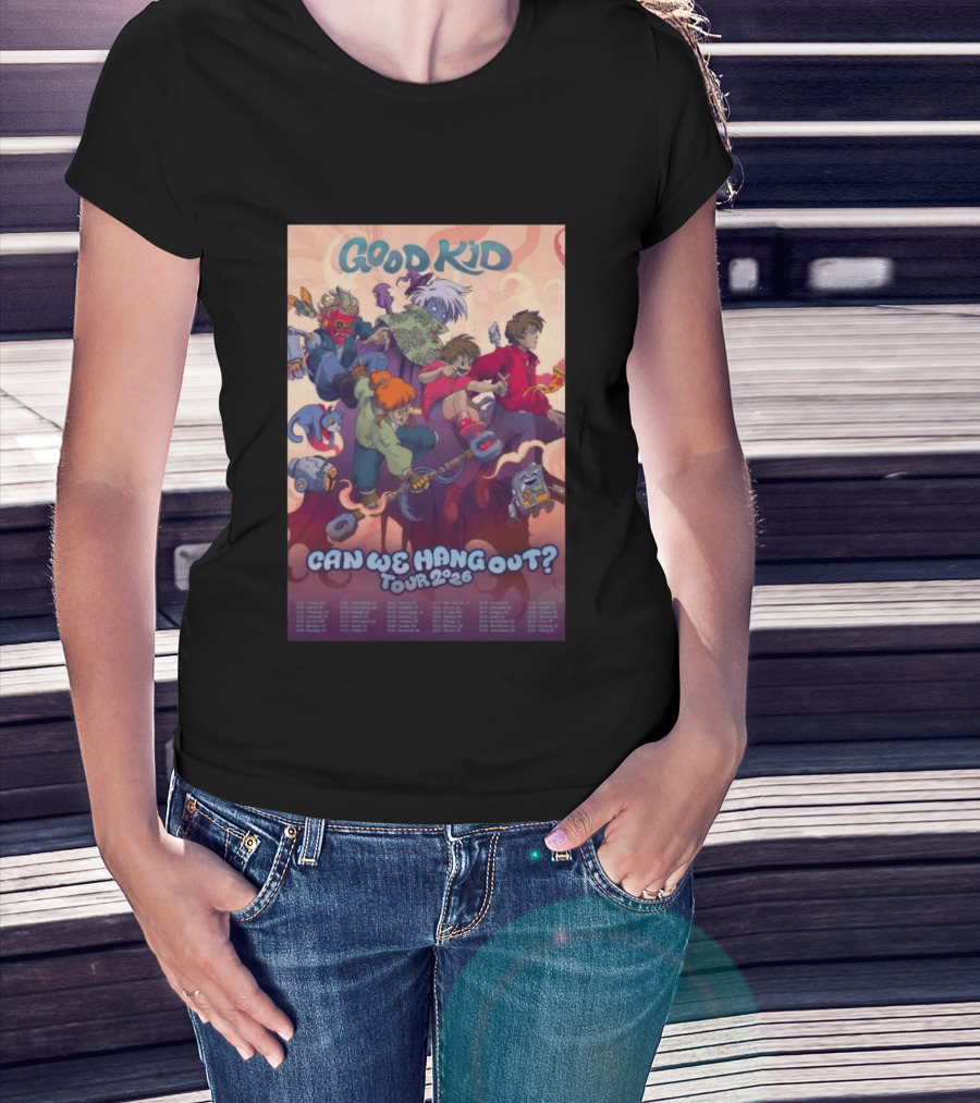 Good Kid Can We Hang Out 2026 Tour Colorful Cartoon Characters T-Shirt