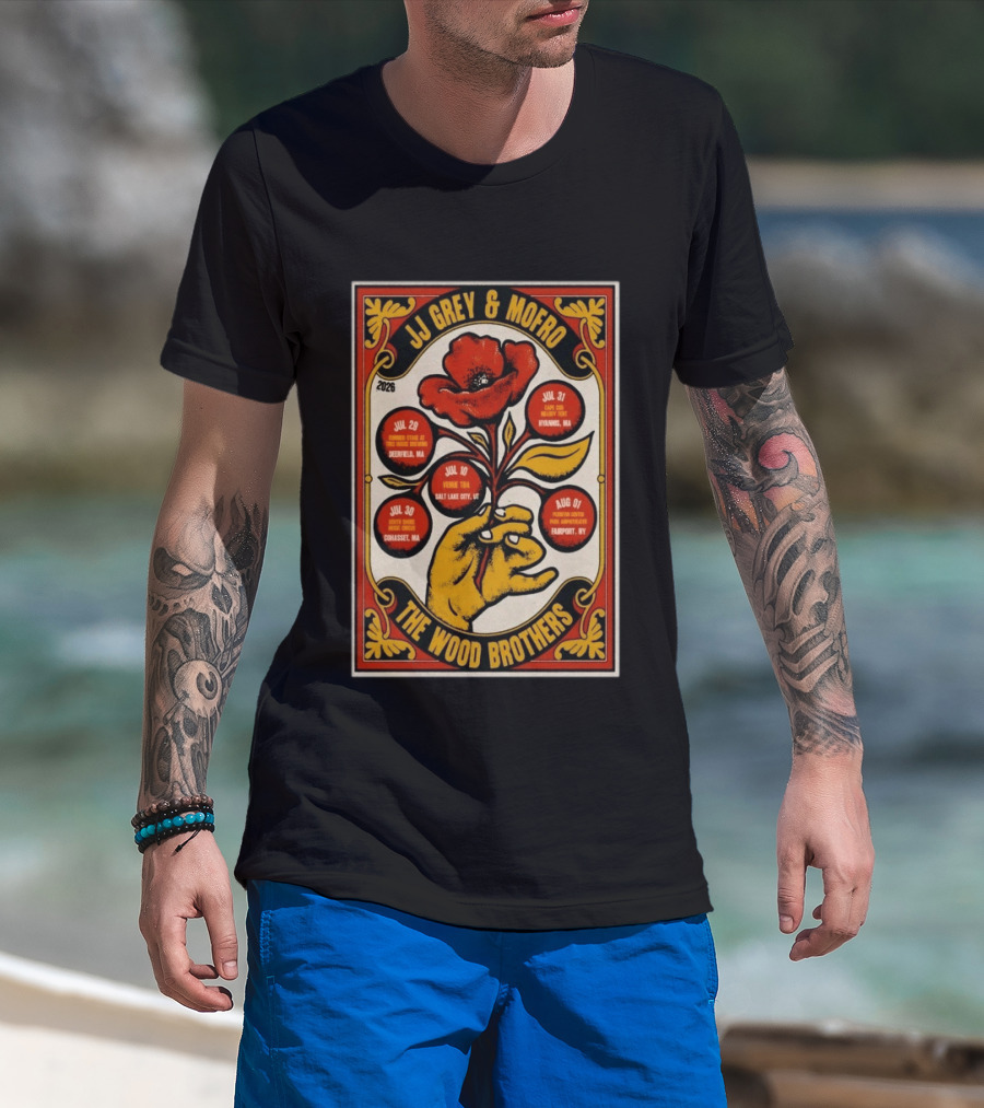 JJ Grey & Mofro The Wood Brothers 2026 Summer Tour Deerfield Salt Lake City Cohasset Hyannis Fairport T-Shirt