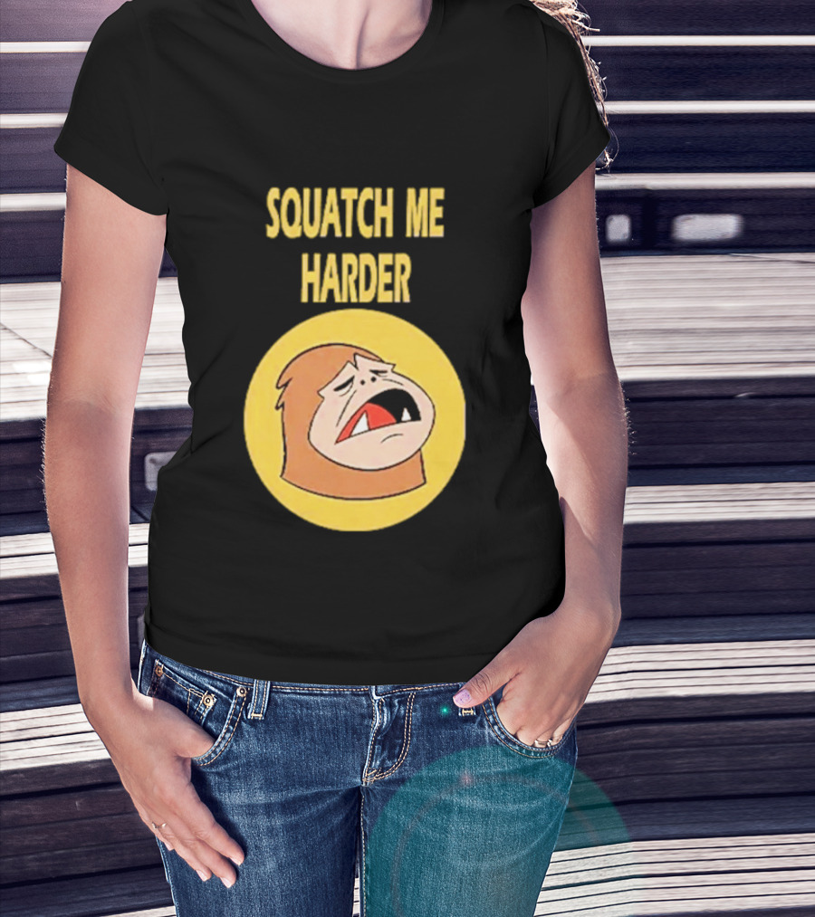 Squatch Me Harder Bigfoot Meme Funny Cartoon Face Yellow Circle T-Shirt
