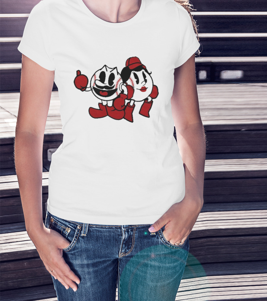 Cincy Mr. And Ms. Baseball Characters With Red Gloves And Boots T-Shirt