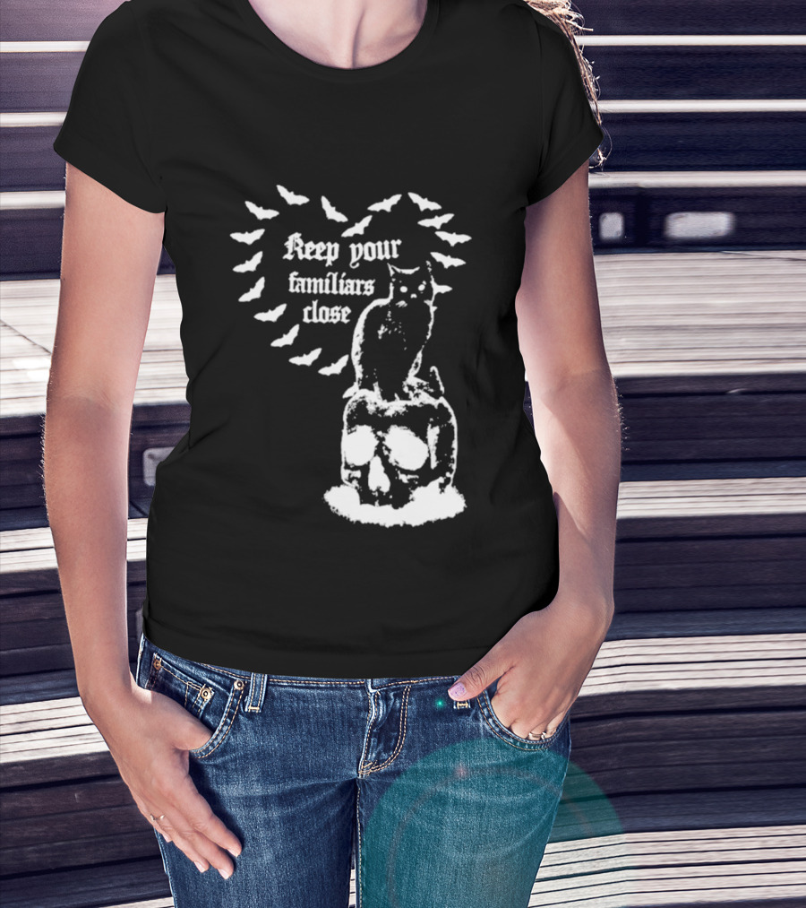 Keep Your Familiars Close Owl Skull And Bats T-Shirt