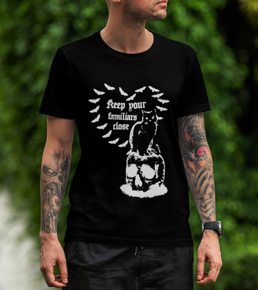 Keep Your Familiars Close Owl Skull And Bats T-Shirt