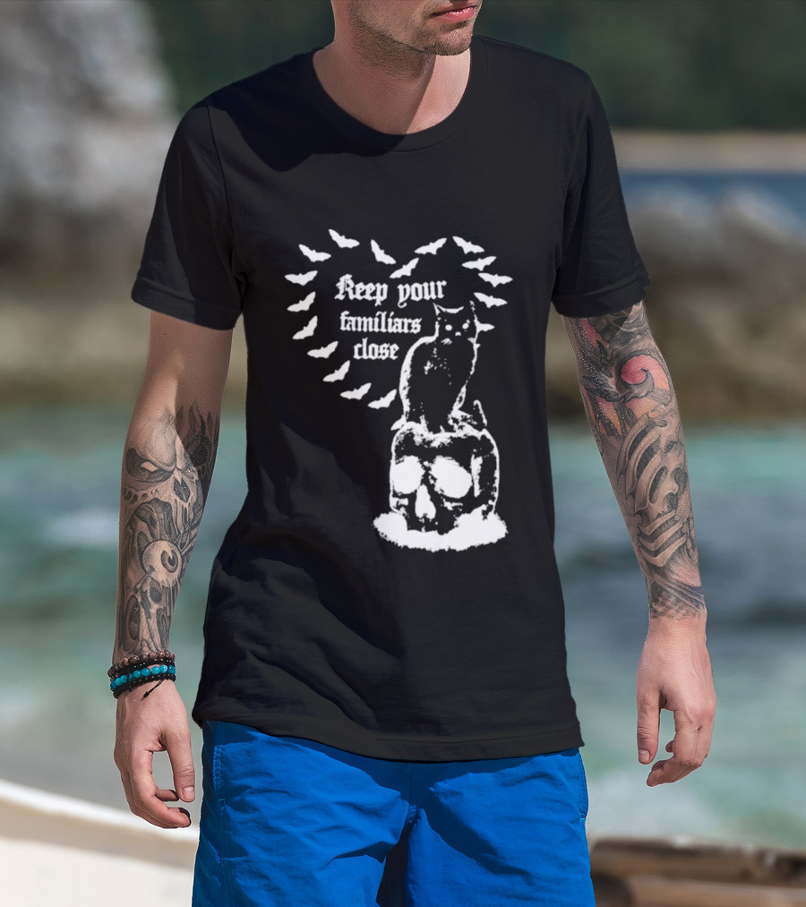 Keep Your Familiars Close Owl Skull And Bats T-Shirt