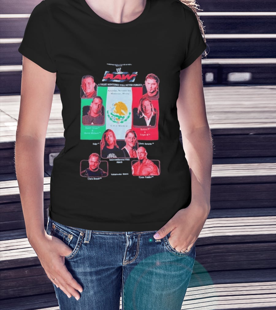 WWE Raw WrestleMania Monterrey Cage Match Featuring Randy Orton Shawn Michaels Batista Triple H Chris Jericho Shelton Benjamin Edge T-Shirt