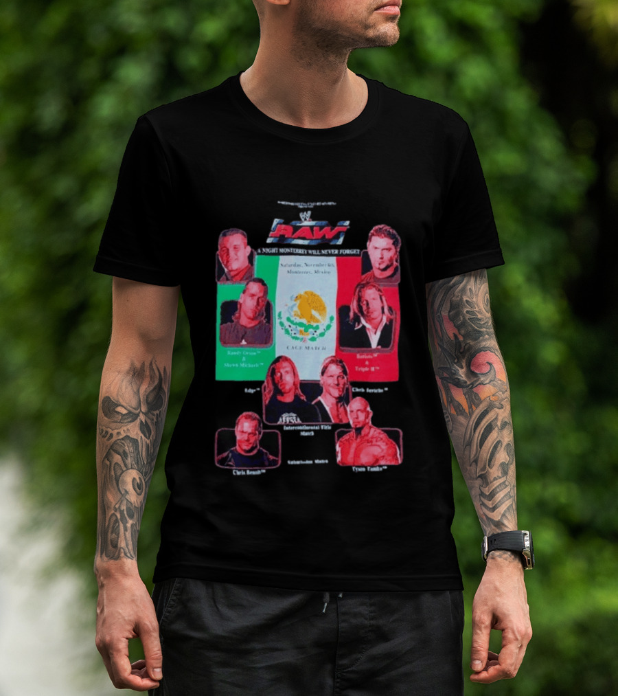 WWE Raw WrestleMania Monterrey Cage Match Featuring Randy Orton Shawn Michaels Batista Triple H Chris Jericho Shelton Benjamin Edge T-Shirt