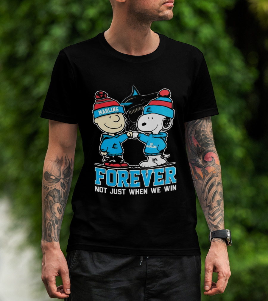 Charlie Brown Snoopy Miami Marlins Fist Bump Forever Not Just When We Win 2025 T-Shirt