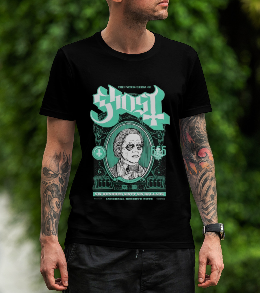 Ghost Six Hundred Sixty Six Dollars Papa Emeritus Spirit Bank Note T-Shirt