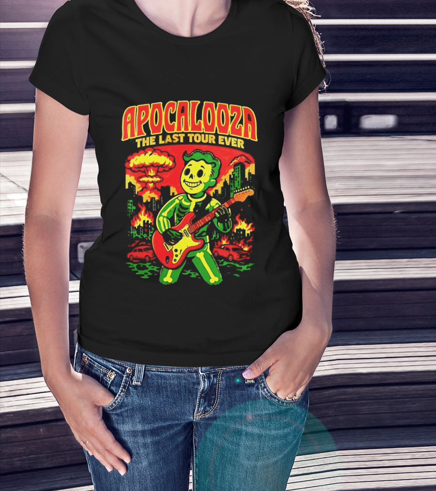 Apocalooza The Last Tour Ever Vault Boy Guitar Explosion Scene T-Shirt