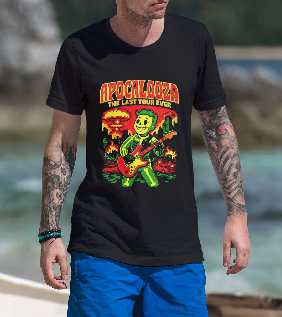 Apocalooza The Last Tour Ever Vault Boy Guitar Explosion Scene T-Shirt
