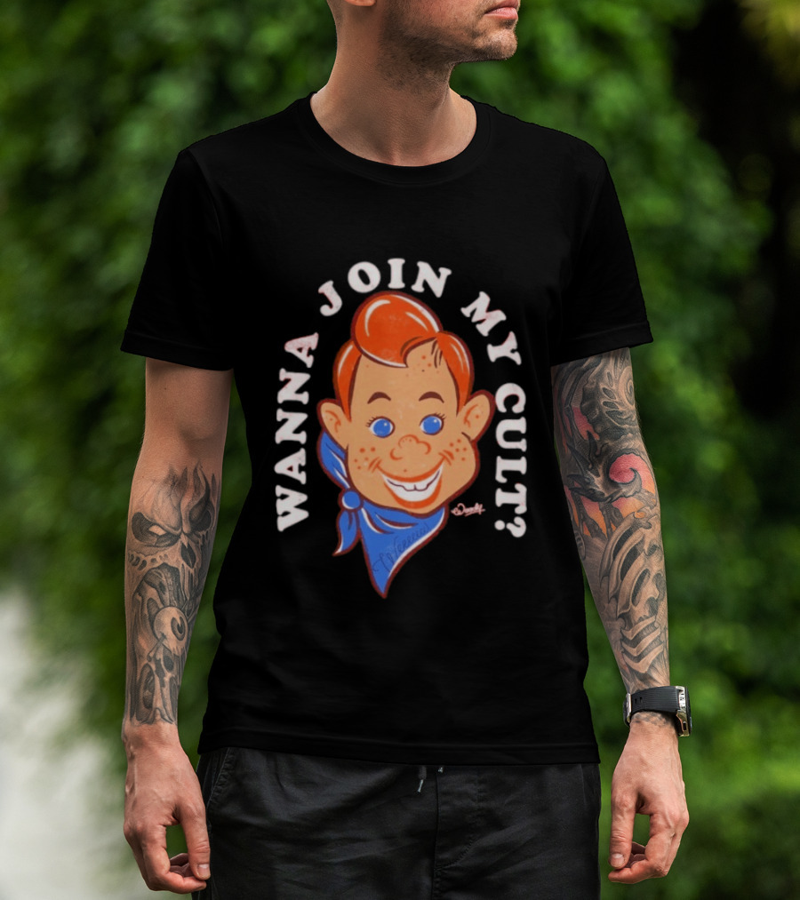 Woody Wanna Join My Cult Retro Style Cartoon Face And Blue Bandana T-Shirt