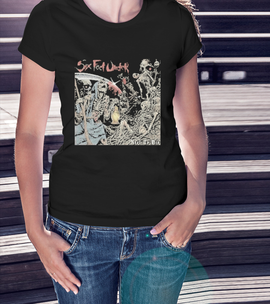 Six Feet Under Scythe And Skeletons Next To Die T-Shirt