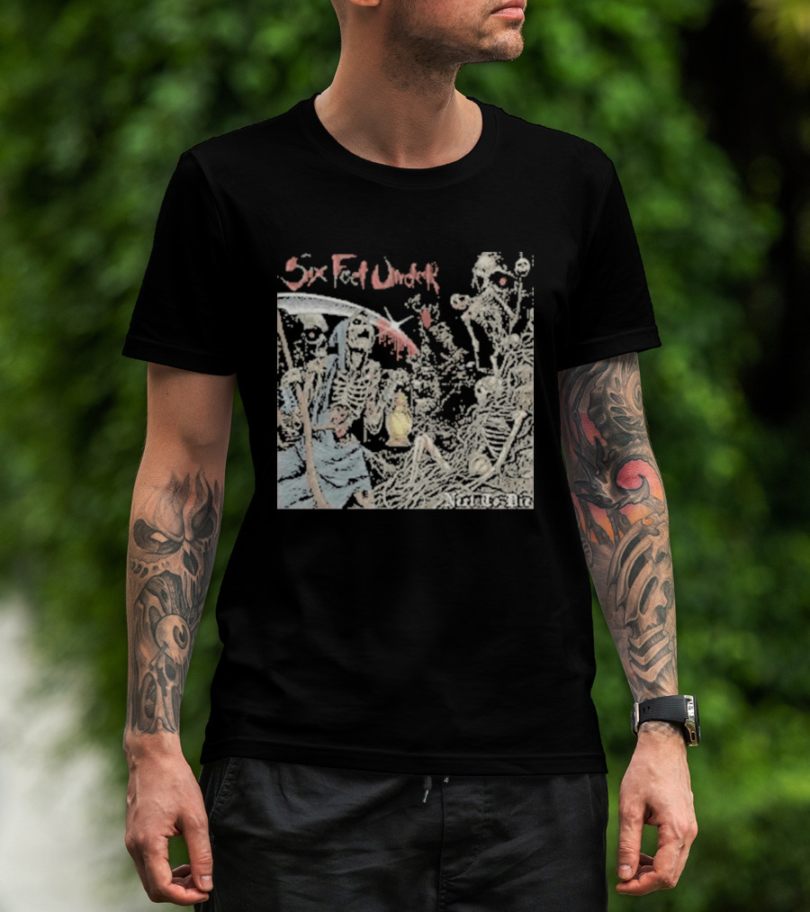 Six Feet Under Scythe And Skeletons Next To Die T-Shirt