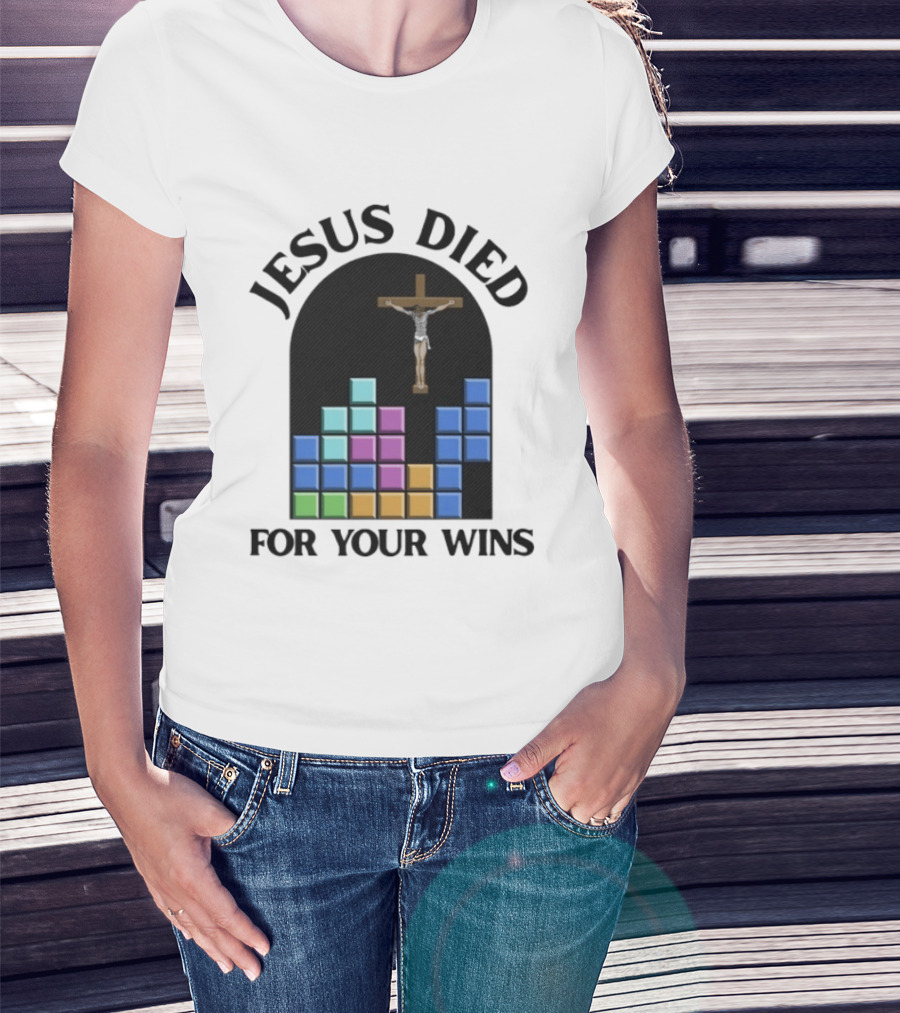 Jesus Died For Your Wins Tetris Crucifixion Icon Blocks T-Shirt