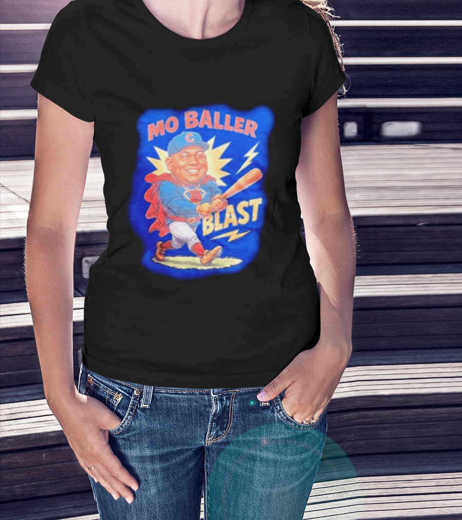 Mo Baller Blast Chicago Cubs Cartoon Superhero Baseball Player T-Shirt